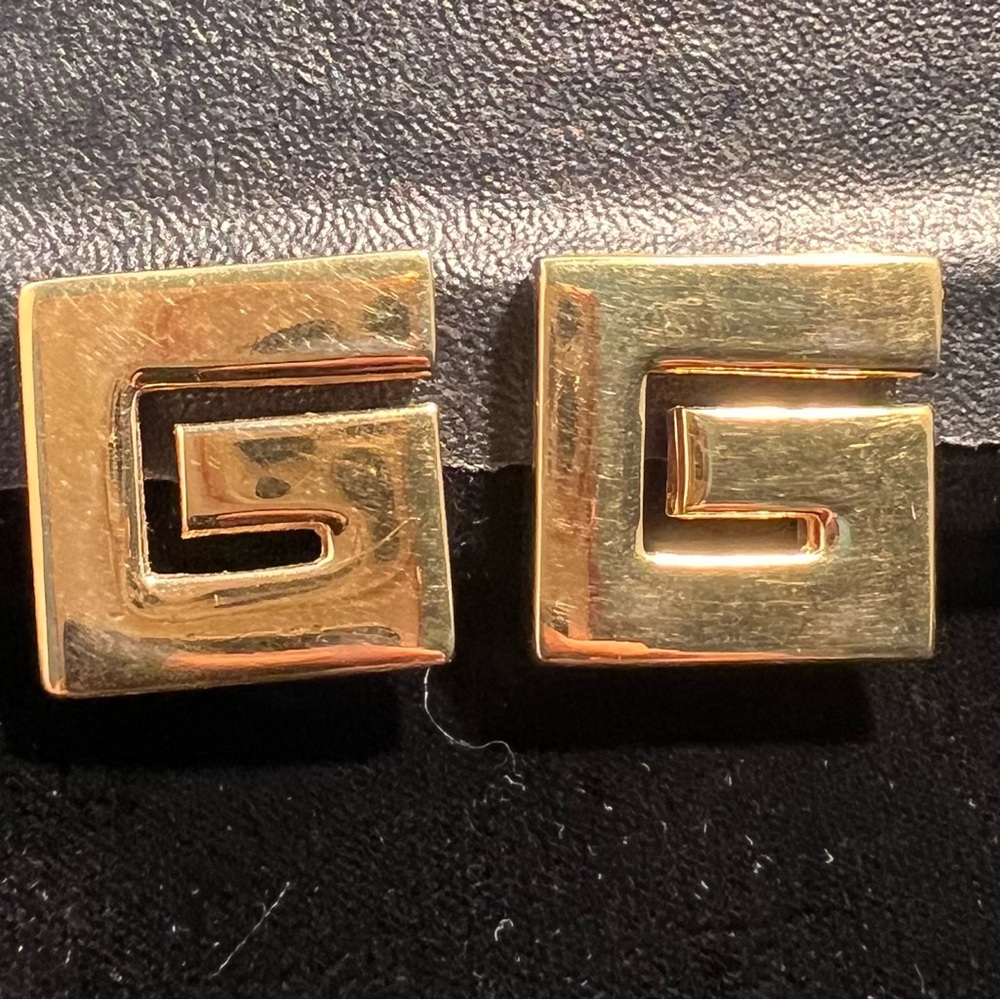 GIVENCHY Vtg (1980's) Gold Tone Large G Clip-on Earrings
